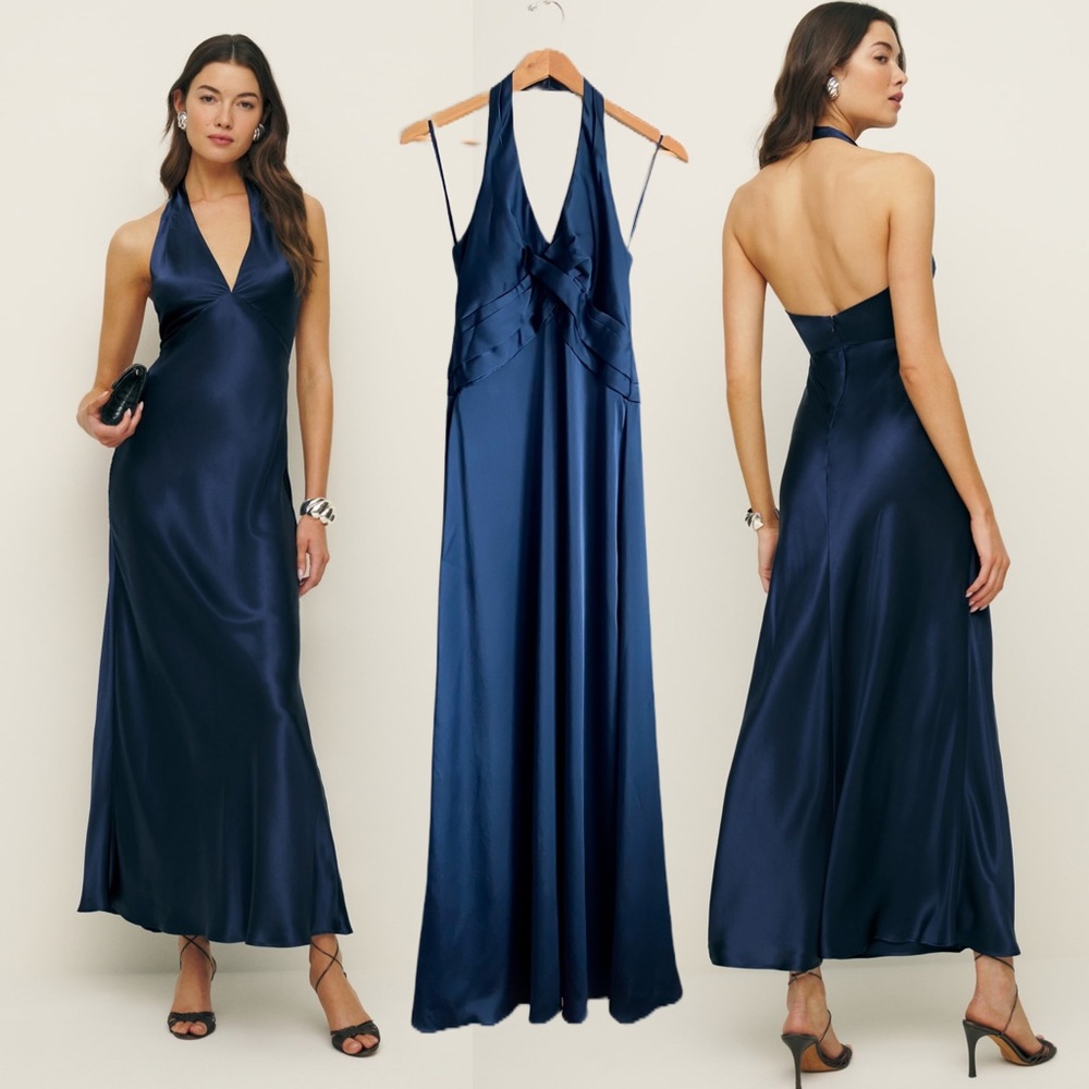 BCBGMaxAzria Deep Blue Satin Maxi Dress